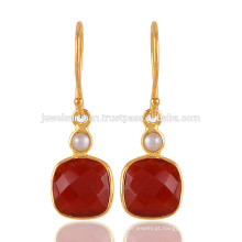 Red Onyx &amp; Pearl 18K ouro amarelo Vermeil 925 Sterling Silver Wedding Jewelry